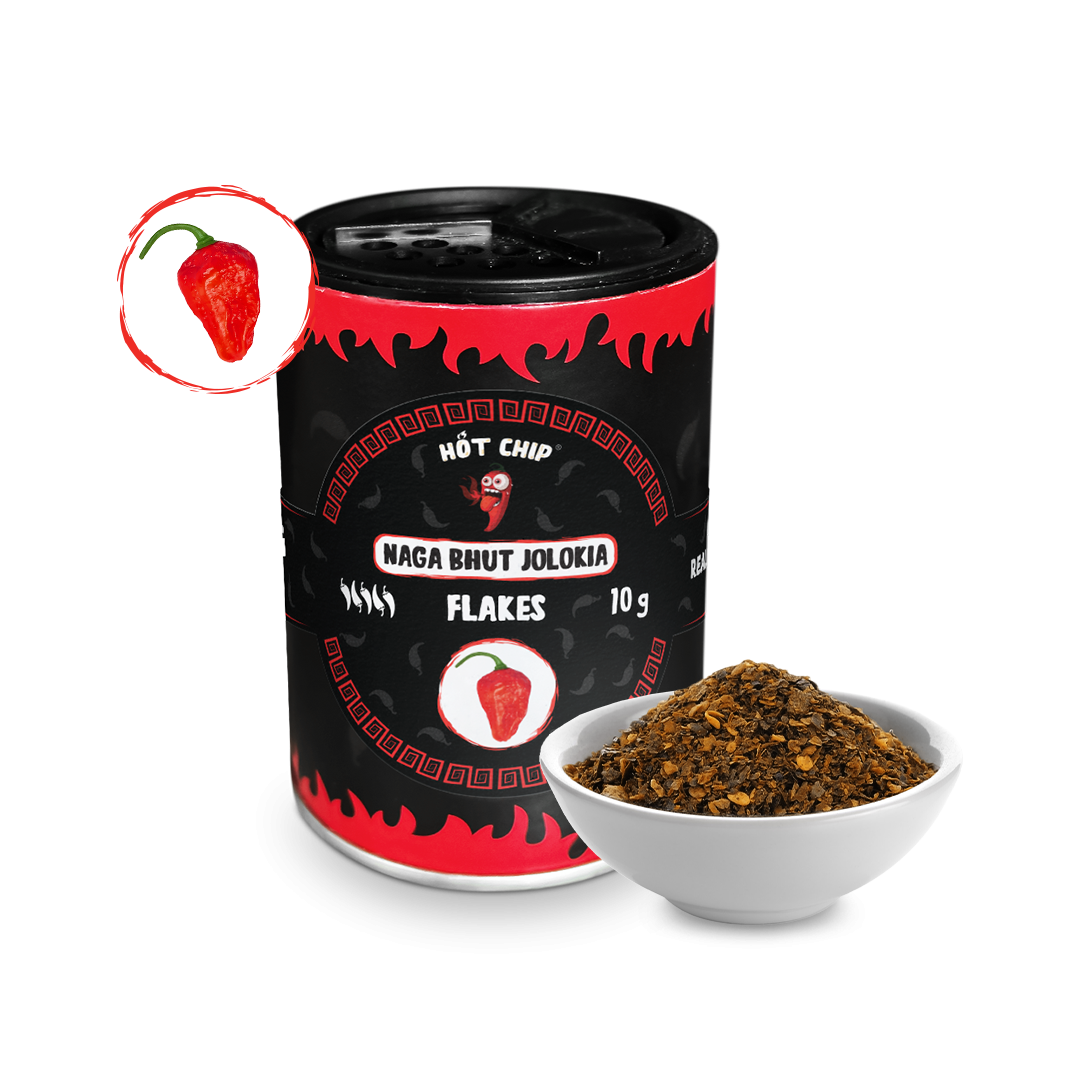HOT-CHIP Naga Bhut Jolokia Chilivlokken 10 g – 1.000.000 SHU