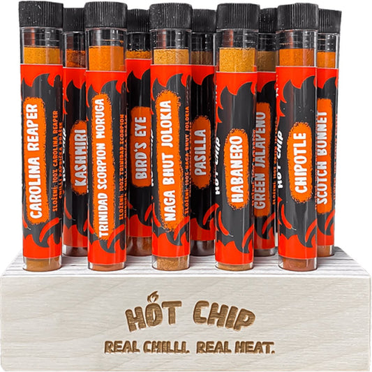 Extreme Pepers Kruidenset - 10 verschillende hete peper poeders - Carolina Reaper Peper, Trinidad Scorpion, Bhut Jolokia, Chipotle Chili, Jalapeno Peper