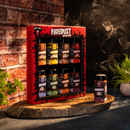 HOT-CHIP Firedust Kruiden Cadeauset – 8 Pittige Kruidenmixen – Voor BBQ, Vlees, Pizza, Snacks, Popcorn en Marinades