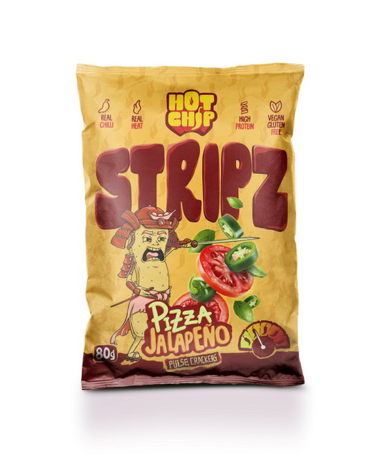 STRIPZ Pizza Jalapeño 80 g – Knapperige Vegan Eiwitsnack met Pizzasmaak