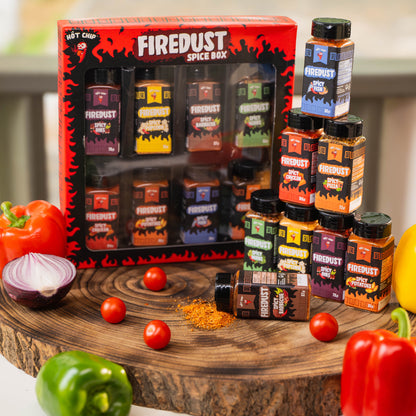 HOT-CHIP Firedust Kruiden Cadeauset – 8 Pittige Kruidenmixen – Voor BBQ, Vlees, Pizza, Snacks, Popcorn en Marinades