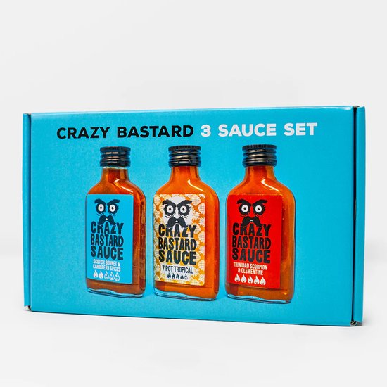 Crazy Bastard Caribbean Box – Hot Sauce Cadeauset – 3 set – 3x100ml – Tropische Hot Sauce
