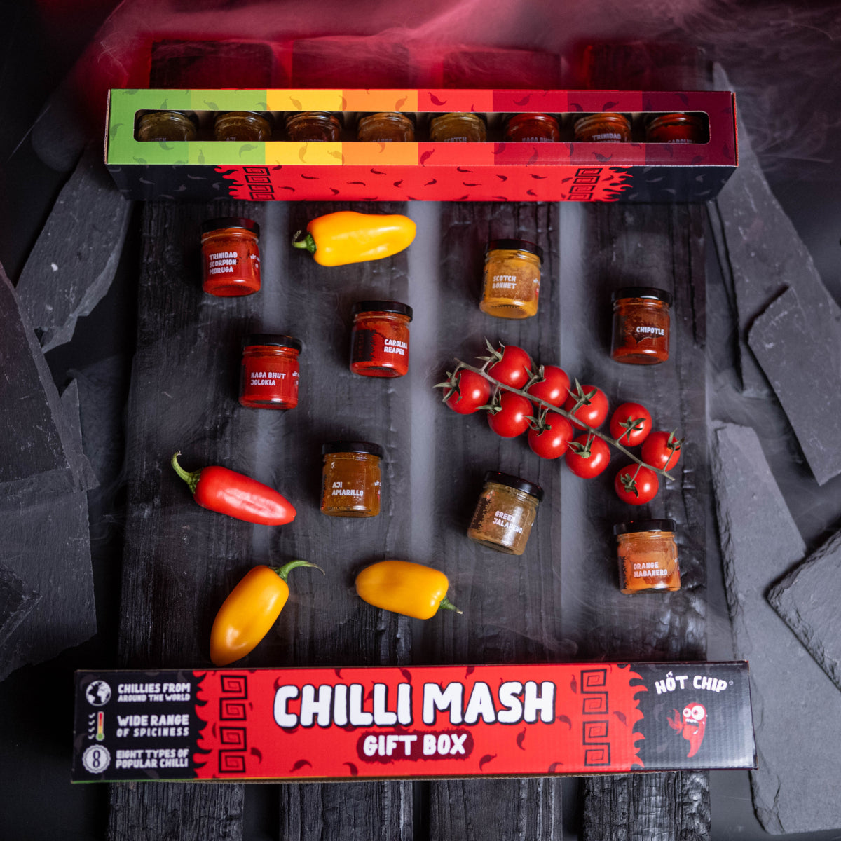 HOT-CHIP Chilipuree Proeverijset – 8 Pepersoorten - Gift Set (8 x 35 ml)