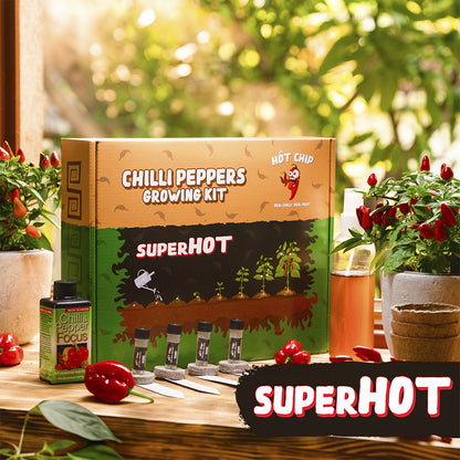 Chili Kweekset Super Hot – Cadeauset voor het Kweken van Extreem Hete Pepers – Carolina Reaper, Naga Black, Trinidad Scorpion & Habanero